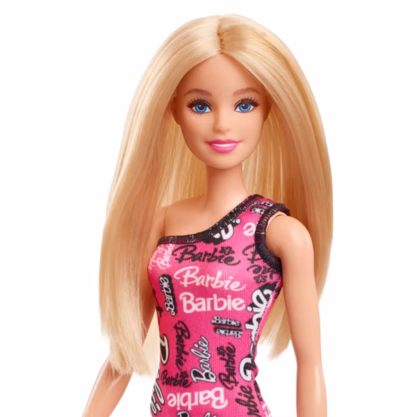 BRAND HRH07 BARBIE® FASHION DOLL WITH STRAIGHT BLONDE HAIR WEARING REMOVABLE PINK DRESS & SHOES WITH LOGO PRINT KOUREAS TOYS