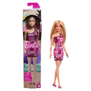 BRAND HRH07 BARBIE® FASHION DOLL WITH STRAIGHT BLONDE HAIR WEARING REMOVABLE PINK DRESS & SHOES WITH LOGO PRINT KOUREAS TOYS