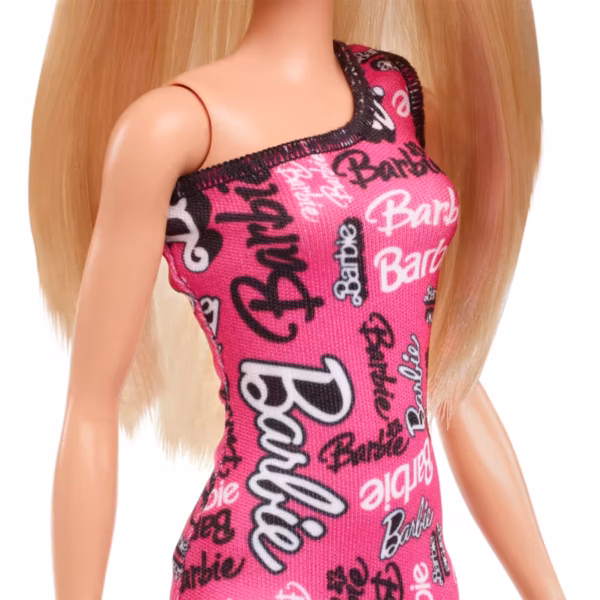 BRAND HRH07 BARBIE® FASHION DOLL WITH STRAIGHT BLONDE HAIR WEARING REMOVABLE PINK DRESS & SHOES WITH LOGO PRINT KOUREAS TOYS