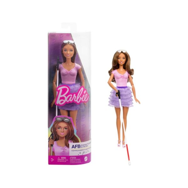 BRAND HRH17 BARBIE® FASHIONISTAS DOLL #228 BLIND BARBIE DOLL WEARING PASTEL OUTFIT WITH CANE AND SUNGLASSES KOUREAS TOYS
