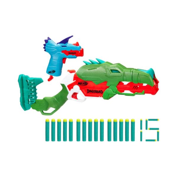 BRAND F7518 NERF DINOSQUAD COMBO PACK - 2 BLASTERS WITH EXCLUSIVE DINOSAUR DESIGNS - 15 NERF ELITE DARTS KOUREAS TOYS