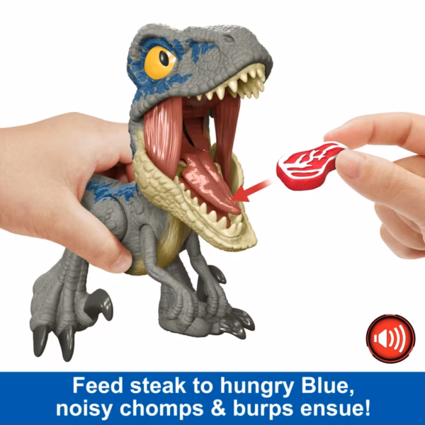 BRAND HVB44 JURASSIC WORLD MEGA ROAR BLUE VELOCIRAPTOR DINOSAUR TOY WITH SOUND & STRETCHABLE JAW KOUREAS TOYS