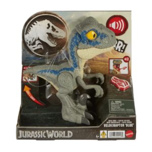 BRAND HVB44 JURASSIC WORLD MEGA ROAR BLUE VELOCIRAPTOR DINOSAUR TOY WITH SOUND & STRETCHABLE JAW KOUREAS TOYS