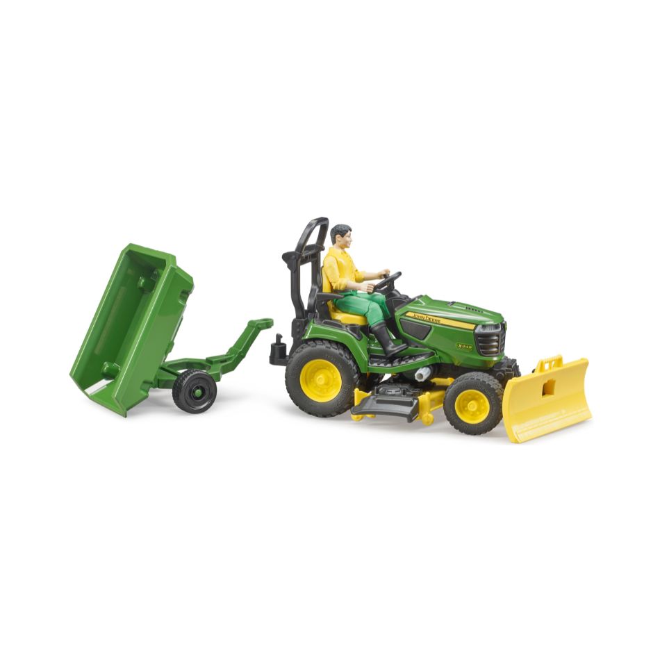 BRUDER 62104 BWORLD JOHN DEERE LAWN TRACTOR WITH TRAILER KOUREAS TOYS
