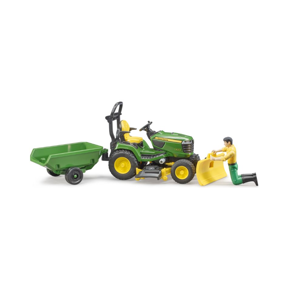 BRUDER 62104 BWORLD JOHN DEERE LAWN TRACTOR WITH TRAILER KOUREAS TOYS