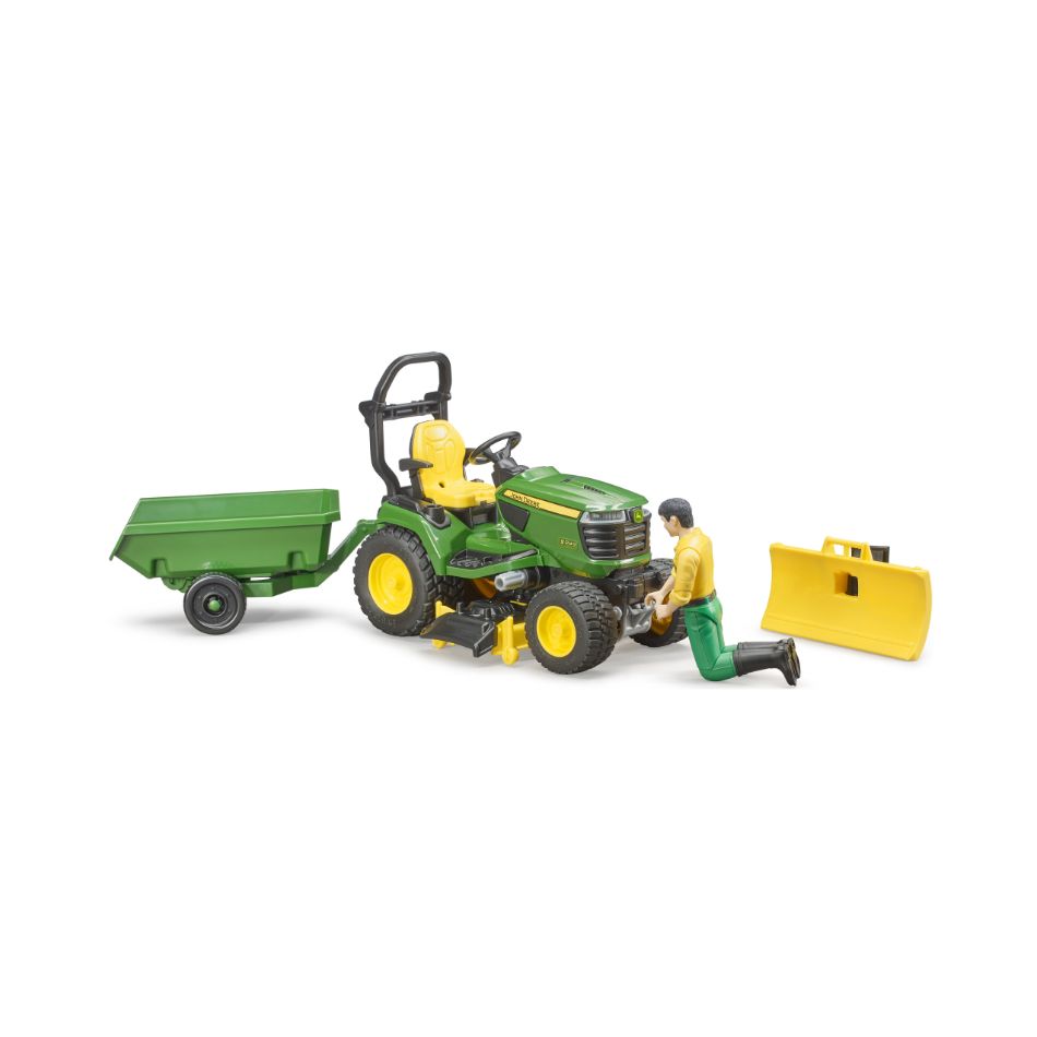 BRUDER 62104 BWORLD JOHN DEERE LAWN TRACTOR WITH TRAILER KOUREAS TOYS