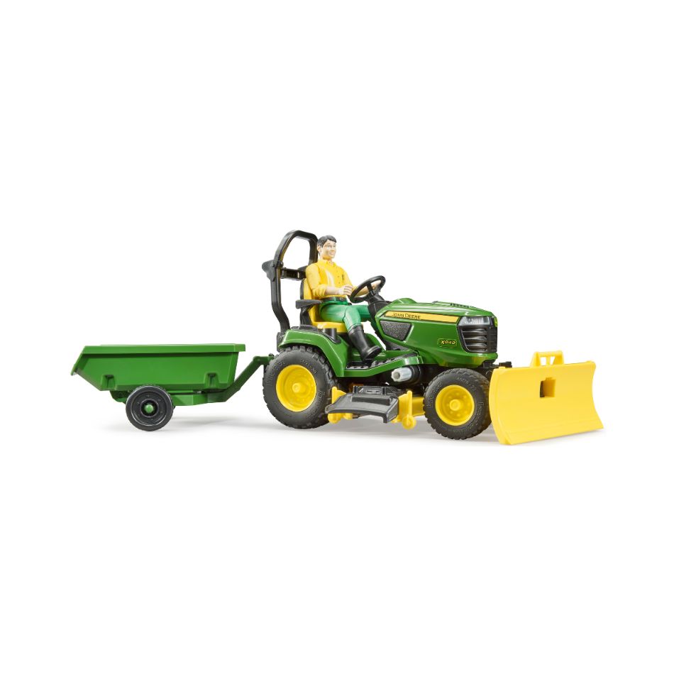 BRUDER 62104 BWORLD JOHN DEERE LAWN TRACTOR WITH TRAILER KOUREAS TOYS
