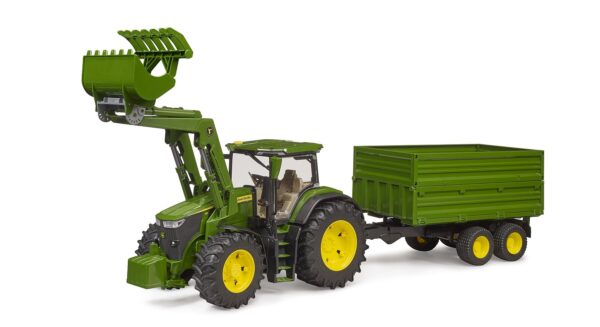 BRUDER 03155 JOHN DEERE 7R 350 WITH FRONTLOADER AND TANDEMAXLE TIPPING TRAILER KOUREAS TOYS
