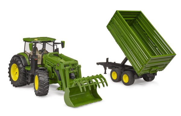 BRUDER 03155 JOHN DEERE 7R 350 WITH FRONTLOADER AND TANDEMAXLE TIPPING TRAILER KOUREAS TOYS