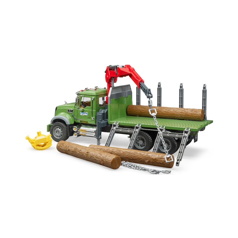 BRUDER 02824 MACK GRANITE TIMBER TRUCK WITH 3 TRUNKS KOUREAS TOYS