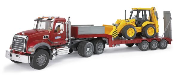 BRUDER 02813 MACK GRANITE LOW LOADER AND JCB 4CX KOUREAS TOYS