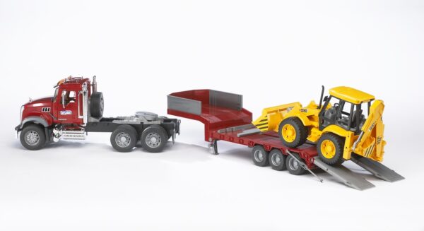 BRUDER 02813 MACK GRANITE LOW LOADER AND JCB 4CX KOUREAS TOYS