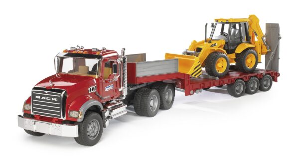 BRUDER 02813 MACK GRANITE LOW LOADER AND JCB 4CX KOUREAS TOYS