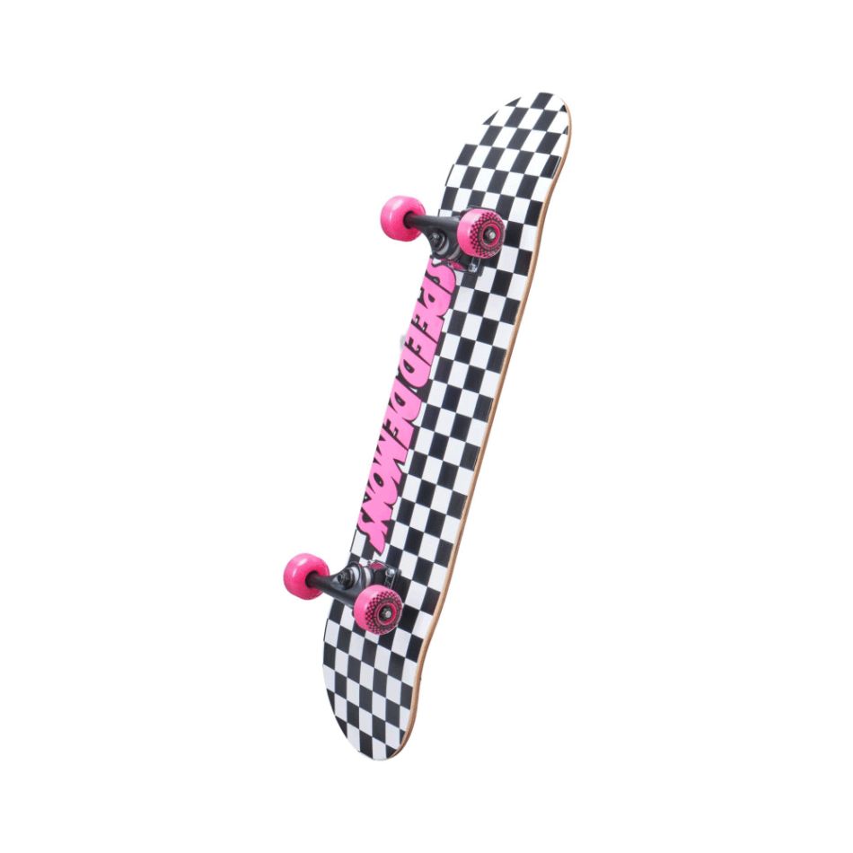 7.75" SPEED DEMONS CHECKERS COMPLETE SKATEBOARD (BLACK/PINK) 66914 KOUREAS TOYS