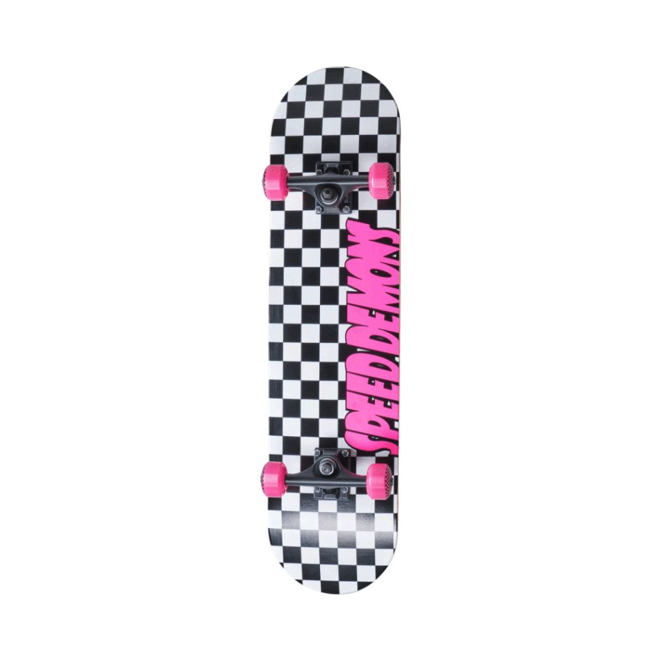 7.75" SPEED DEMONS CHECKERS COMPLETE SKATEBOARD (BLACK/PINK) 66914 KOUREAS TOYS