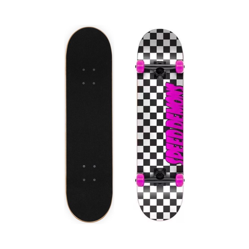 7.75" SPEED DEMONS CHECKERS COMPLETE SKATEBOARD (BLACK/PINK) 66914 KOUREAS TOYS