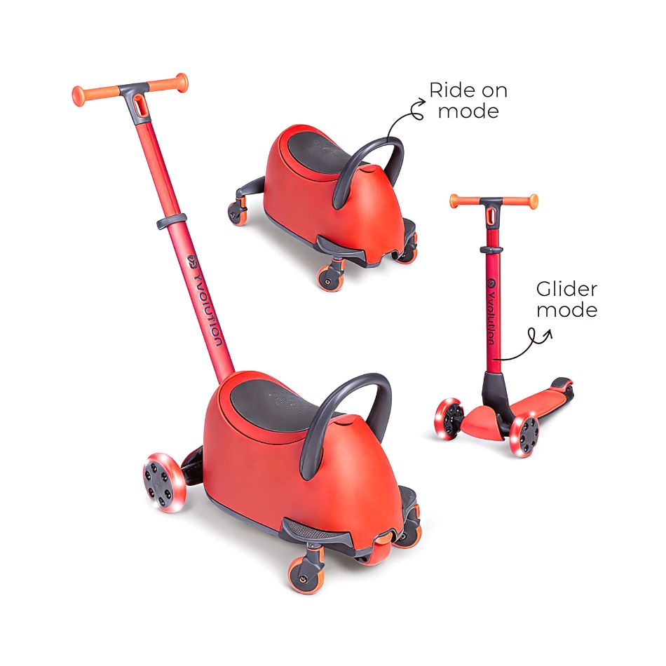 THREE-WHEELS YVOLUTION YGLIDER LUNA SCOOTER 5 IN 1 RED 40925 KOUREAS TOYS