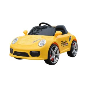 12V PORSCHE RIDE ON ELECTRIC CAR YELLOW KOUREAS TOYS