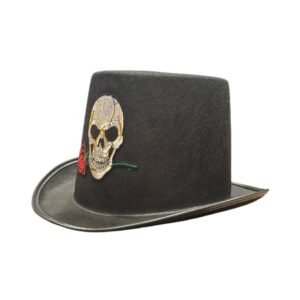 CARNIVAL BLACK TOP HAT WITH SKULL AND ROSE 80702 KOUREAS TOYS