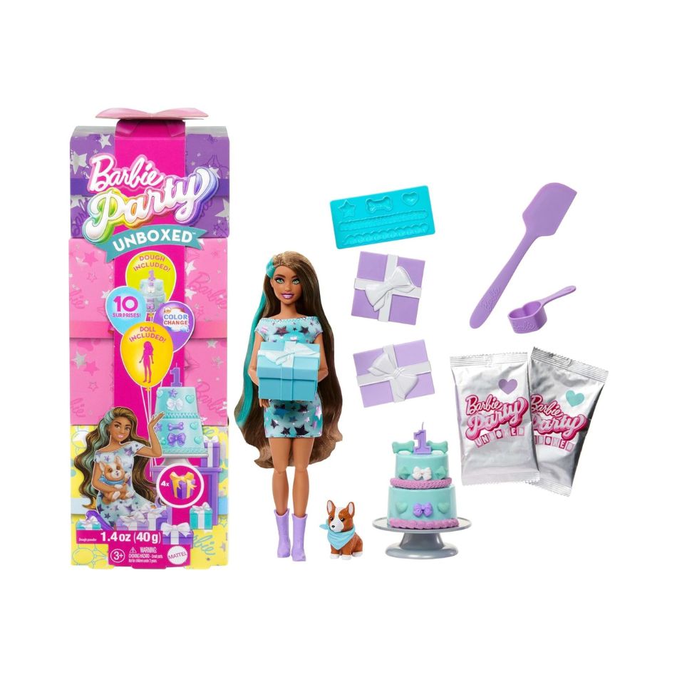BRAND JFG72 BARBIE PARTY UNBOXED PET BIRTHDAY SERIES DOLL & ACCESSORIES WITH 10 SURPRISES KOUREAS TOYS