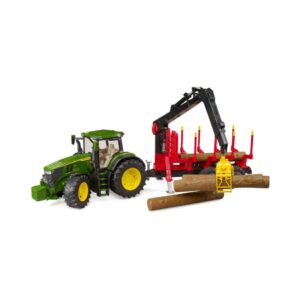 BRUDER 03154 JOHN DEERE 7R 350 WITH FORESTRY TRAILER AND 4 TRUNKS KOUREAS TOYS