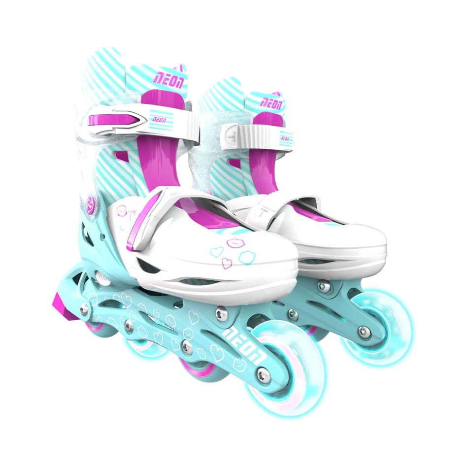 YVOLUTION NEON COMBO 2 IN 1 ADJUSTABLE ROLLER SKATES 34-37 - LIGHT BLUE/PINK 241861 KOUREAS TOYS