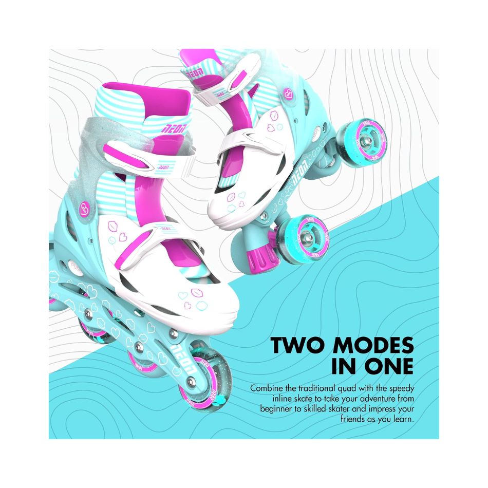 YVOLUTION NEON COMBO 2 IN 1 ADJUSTABLE ROLLER SKATES 34-37 - LIGHT BLUE/PINK 241861 KOUREAS TOYS