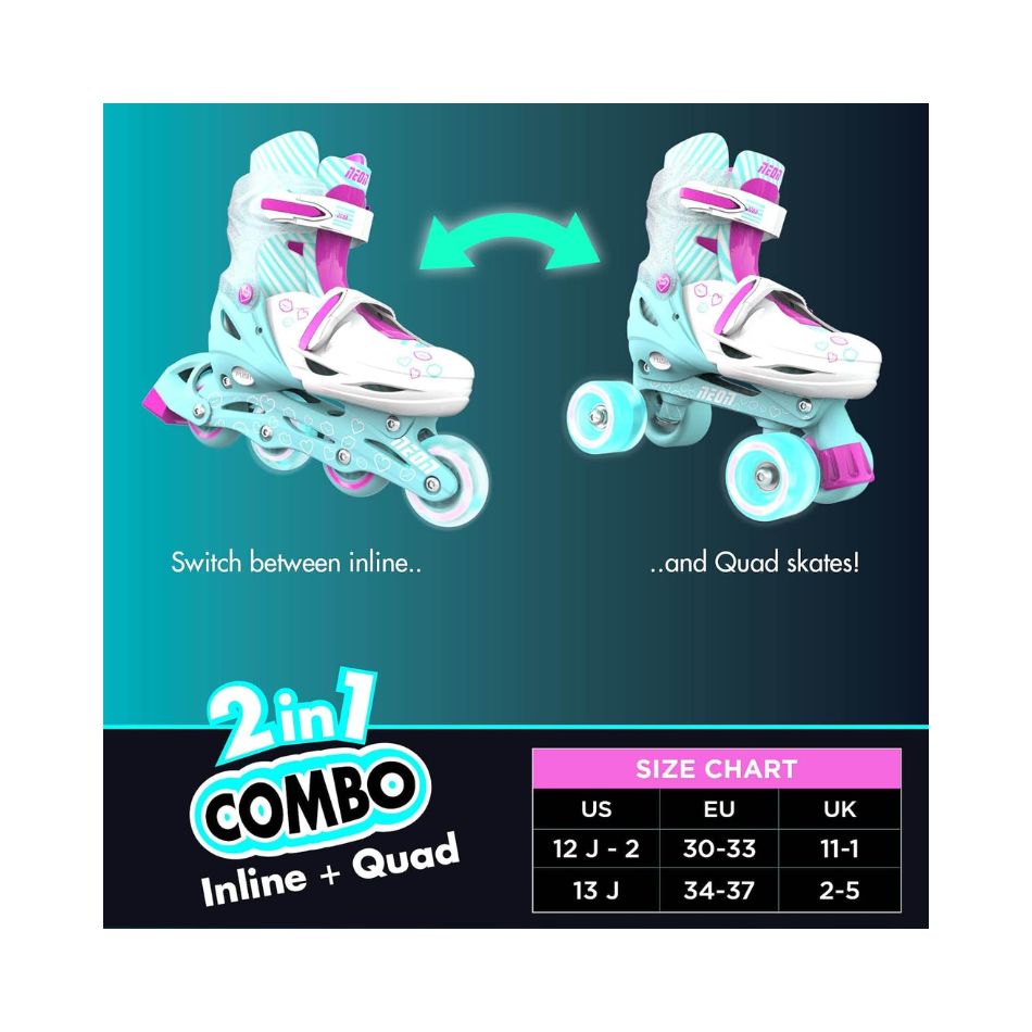 YVOLUTION NEON COMBO 2 IN 1 ADJUSTABLE ROLLER SKATES 34-37 - LIGHT BLUE/PINK 241861 KOUREAS TOYS