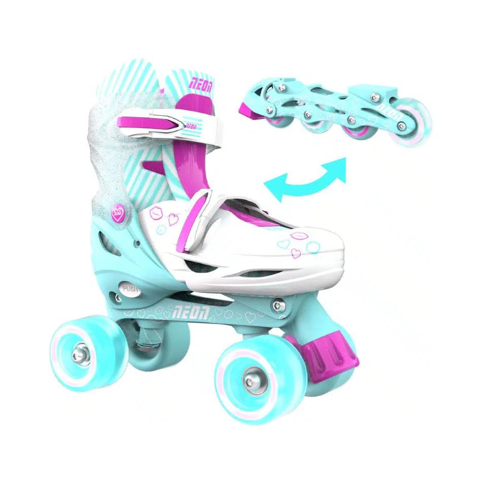 YVOLUTION NEON COMBO 2 IN 1 ADJUSTABLE ROLLER SKATES 34-37 - LIGHT BLUE/PINK 241861 KOUREAS TOYS