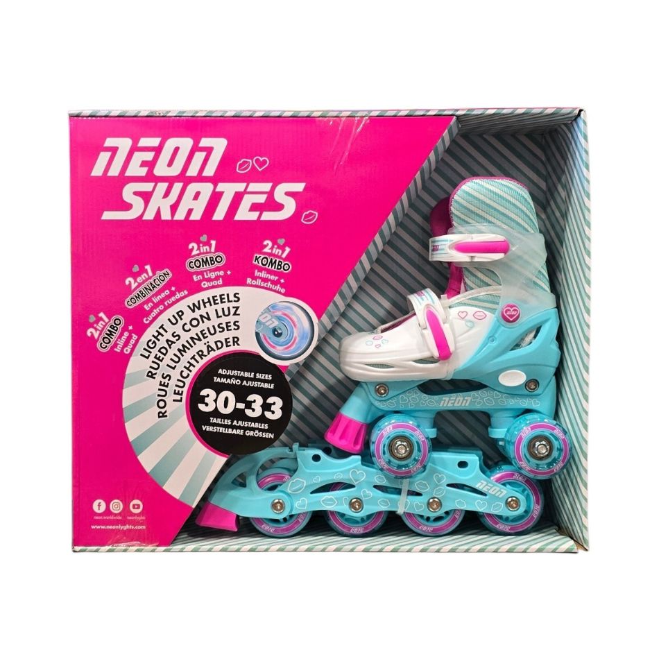 YVOLUTION NEON COMBO 2 IN 1 ADJUSTABLE ROLLER SKATES 30-33 LIGHT BLUE/PINK 241830 KOUREAS TOYS