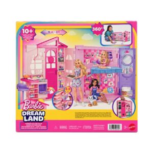 BARBIE WEEKEND ESCAPE HOUSE, DOLLHOUSE PLAYSET WITH 10 ACCESSORIES, 4 PLAY AREAS & KITTEN JMD27 KOUREAS TOYS