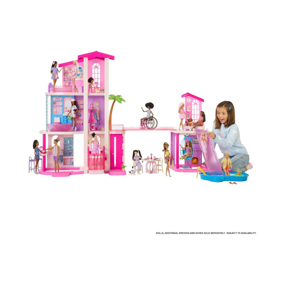 BARBIE DREAMHOUSE DOLLHOUSE WITH 2 POOLS & 2 SLIDES JKG84 KOUREAS TOYS