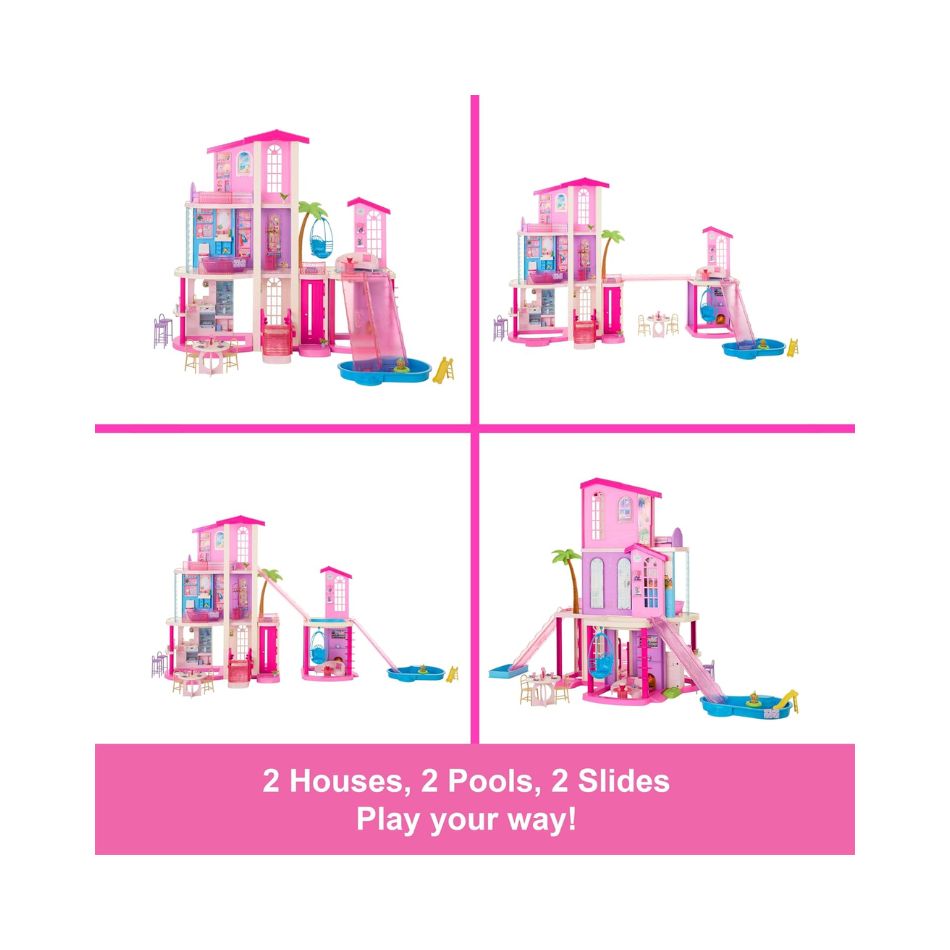 BARBIE DREAMHOUSE DOLLHOUSE WITH 2 POOLS & 2 SLIDES JKG84 KOUREAS TOYS