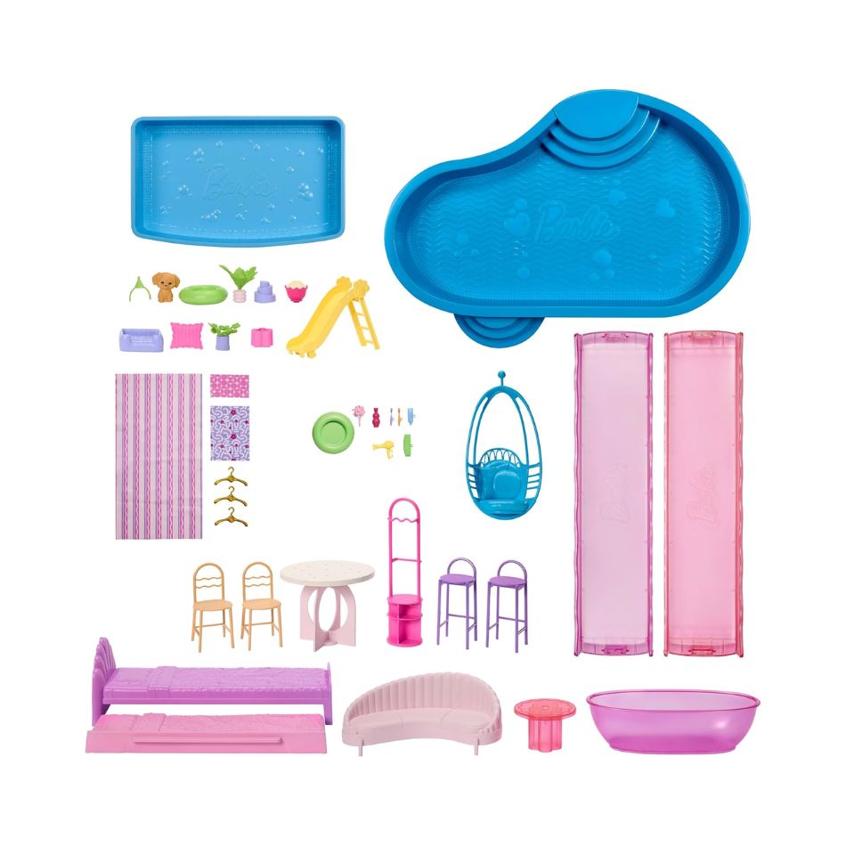 BARBIE DREAMHOUSE DOLLHOUSE WITH 2 POOLS & 2 SLIDES JKG84 KOUREAS TOYS