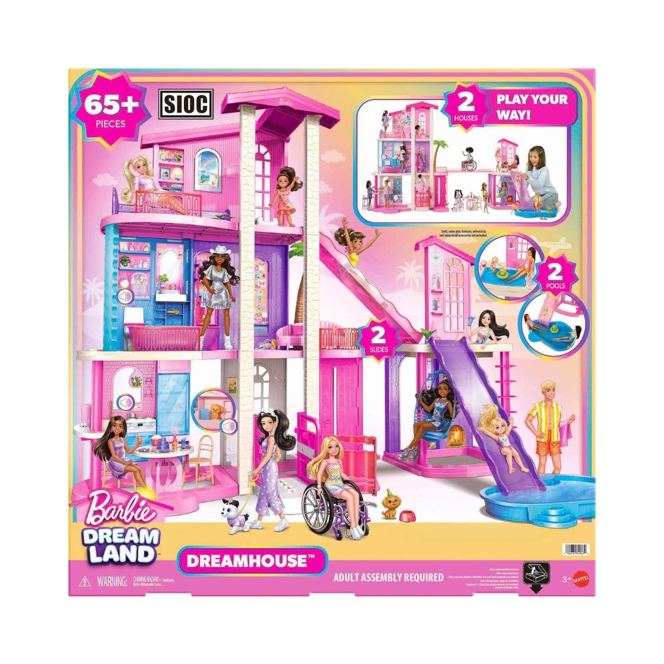 BARBIE DREAMHOUSE DOLLHOUSE WITH 2 POOLS & 2 SLIDES JKG84 KOUREAS TOYS