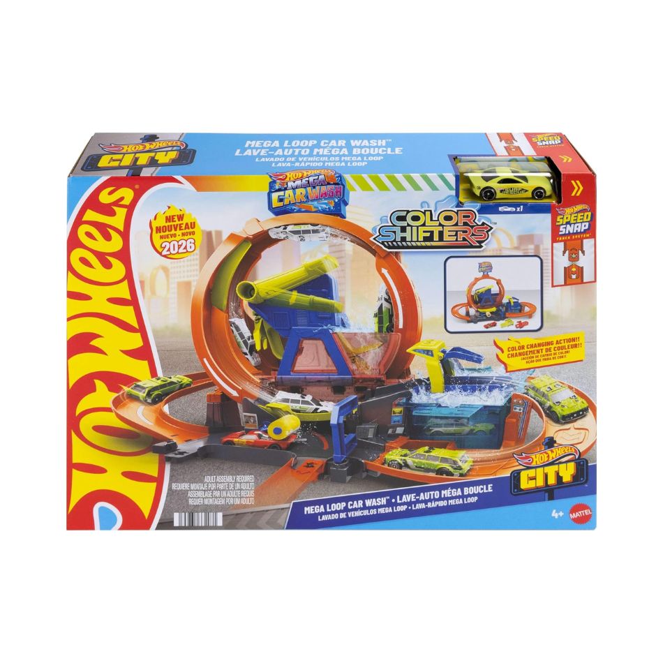 HOT WHEELS CITY MEGA LOOP CAR WASH WITH LOOP AND TOY CAR JHL97 KOUREAS TOYS