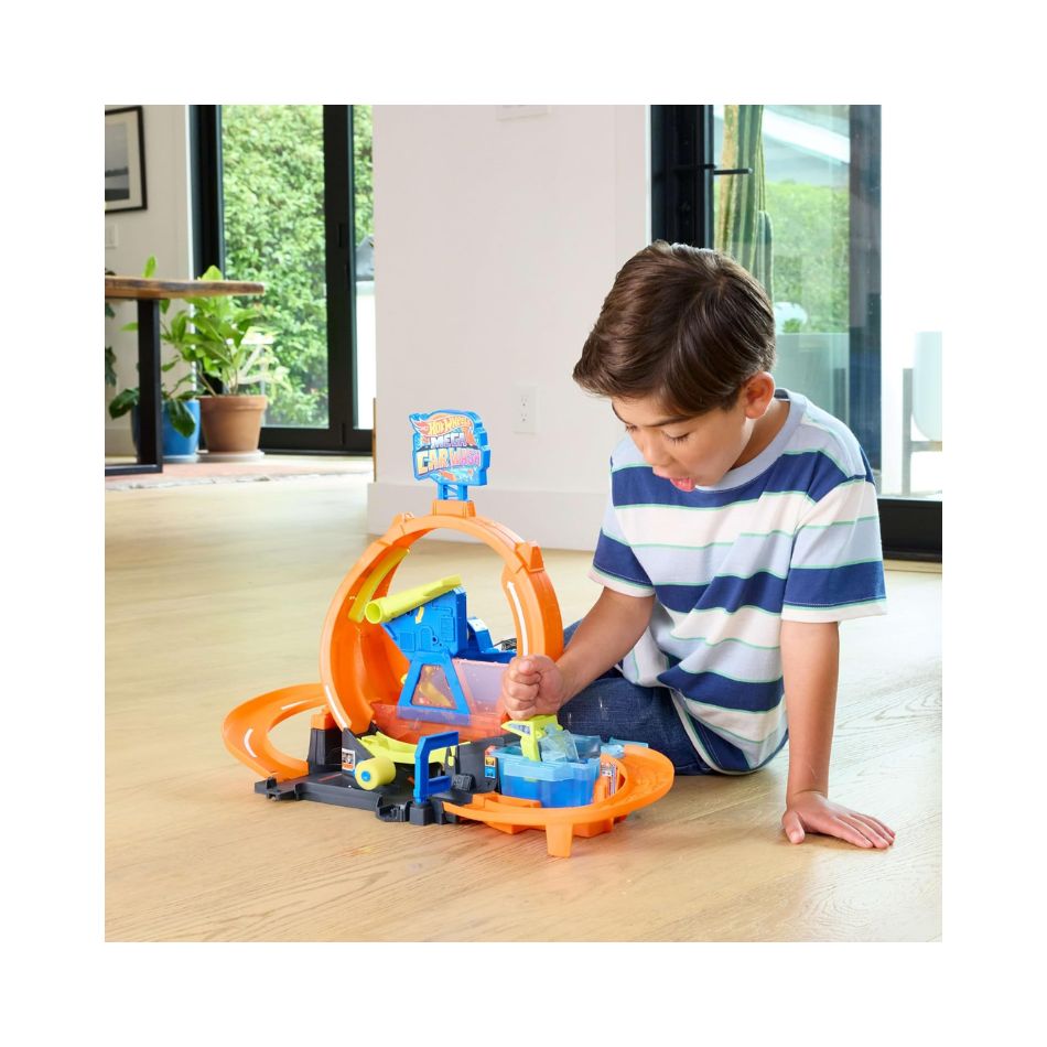HOT WHEELS CITY MEGA LOOP CAR WASH WITH LOOP AND TOY CAR JHL97 KOUREAS TOYS