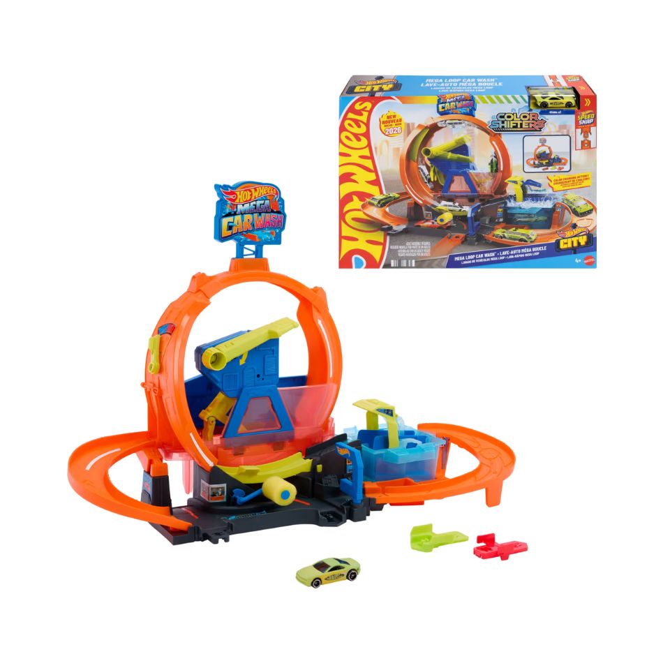 HOT WHEELS CITY MEGA LOOP CAR WASH WITH LOOP AND TOY CAR JHL97 KOUREAS TOYS