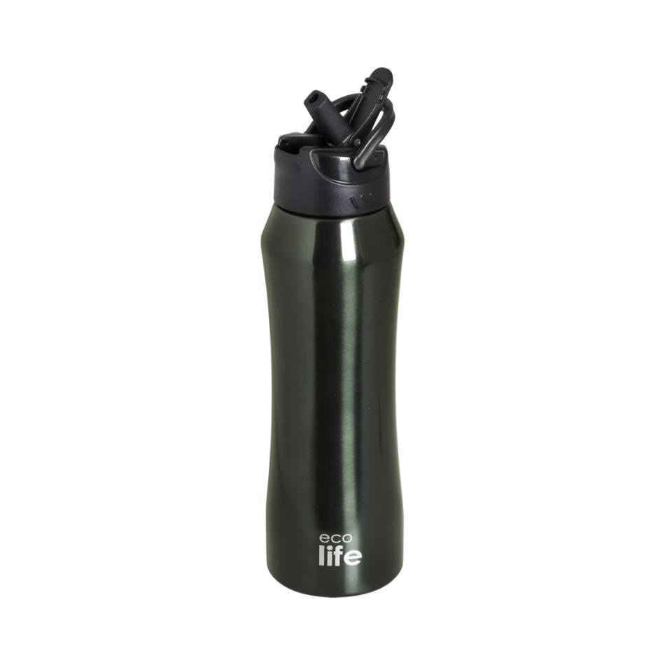 ECOLIFE THERMOS WITH INNER STRAW 550ML BLACK KOUREAS TOYS