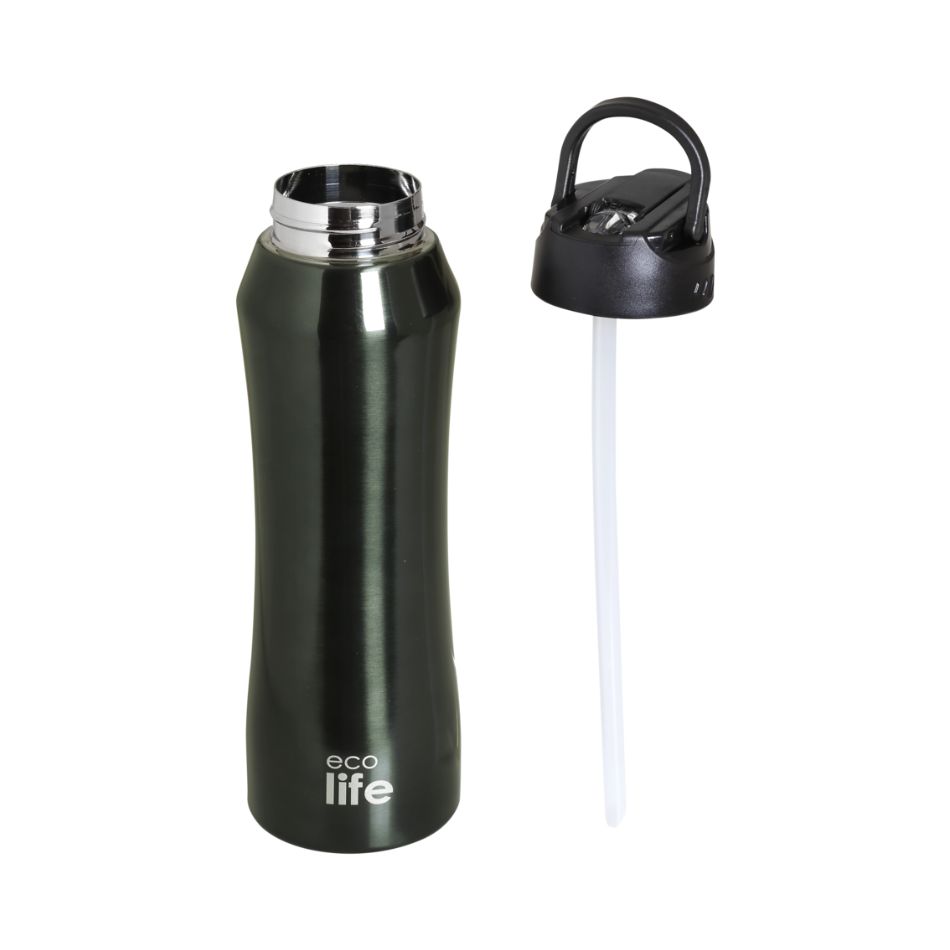 ECOLIFE THERMOS WITH INNER STRAW 550ML BLACK KOUREAS TOYS