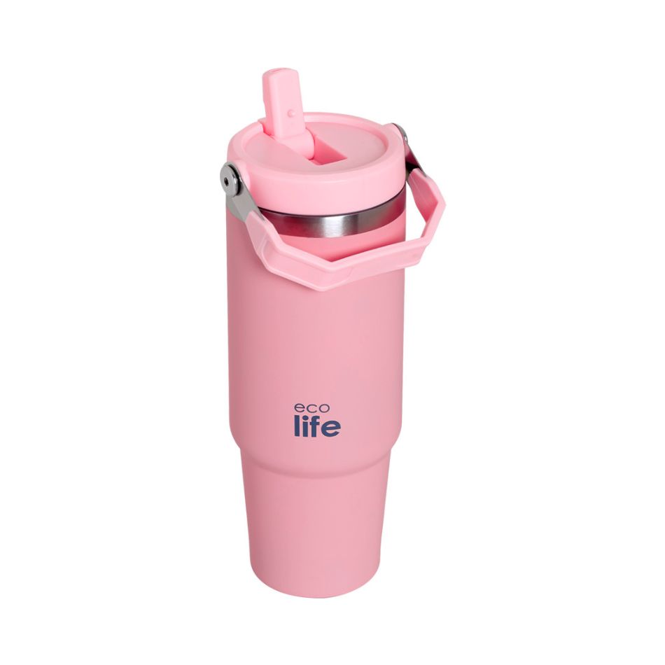 ECOLIFE HANDLE LID TUMBLER 900ML PINK KOUREAS TOYS