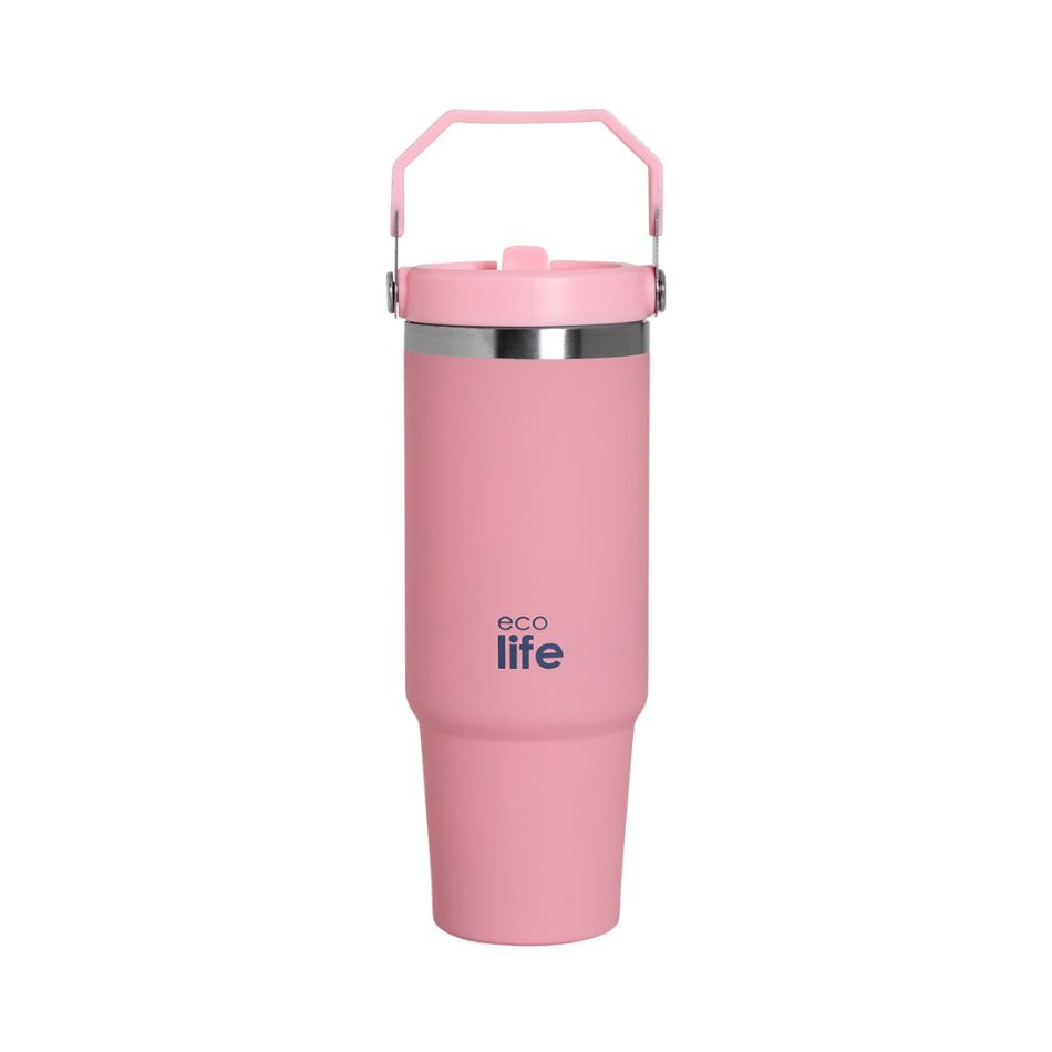 ECOLIFE HANDLE LID TUMBLER 900ML PINK KOUREAS TOYS