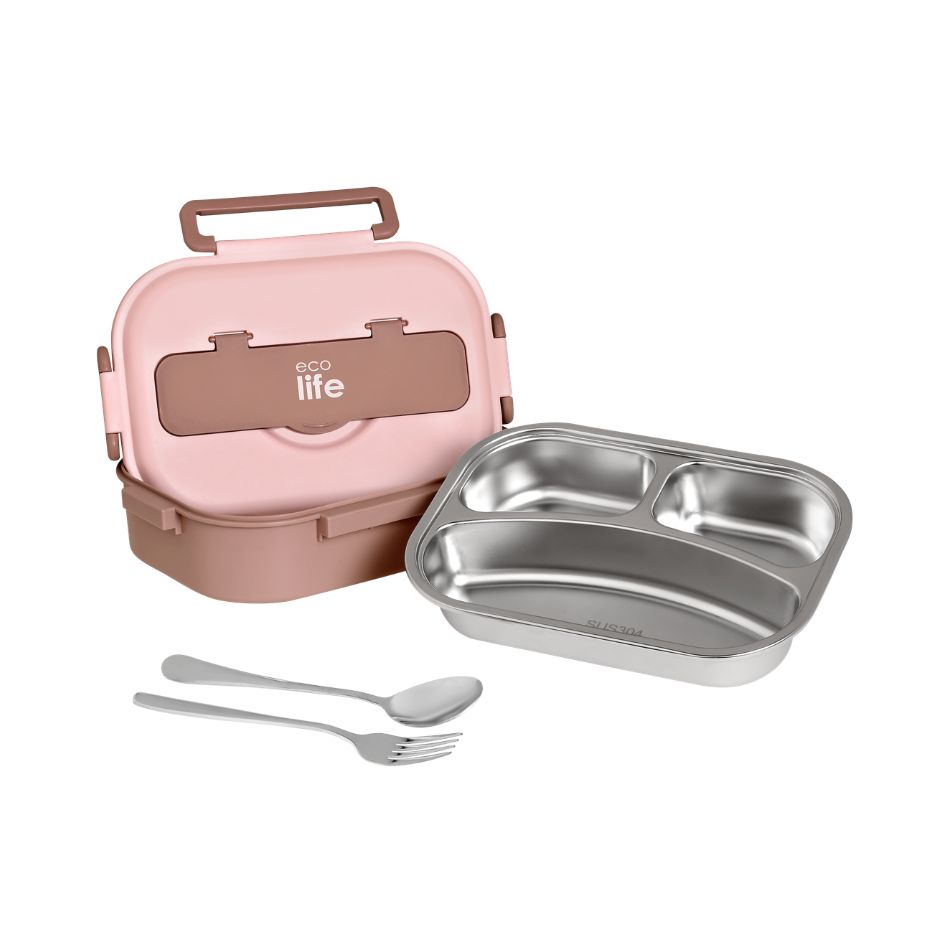 ECOLIFE FOOD CONTAINER 3 SEATER 1LT PINK KOUREAS TOYS