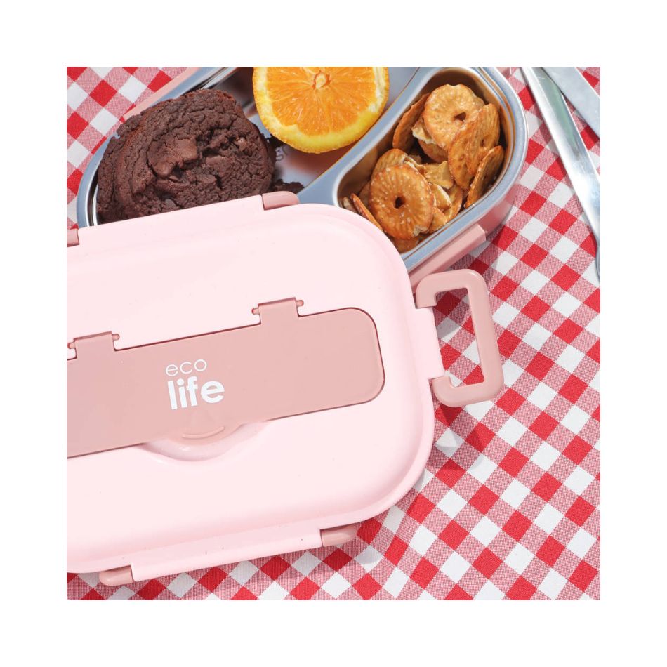 ECOLIFE FOOD CONTAINER 3 SEATER 1LT PINK KOUREAS TOYS