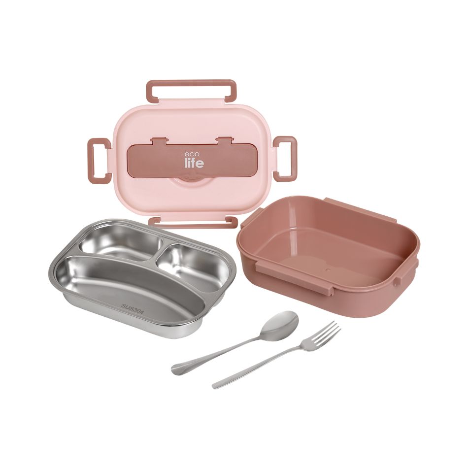 ECOLIFE FOOD CONTAINER 3 SEATER 1LT PINK KOUREAS TOYS