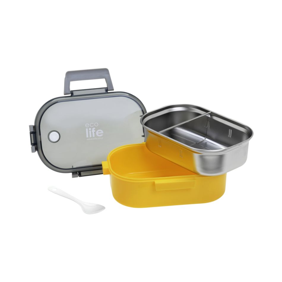 ECOLIFE FOOD CONTAINER WITH DIVIDER 900ML YELLOW KOUREAS TOYS