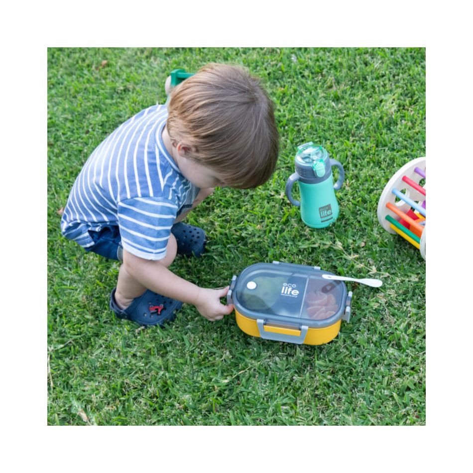 ECOLIFE FOOD CONTAINER WITH DIVIDER 900ML YELLOW KOUREAS TOYS