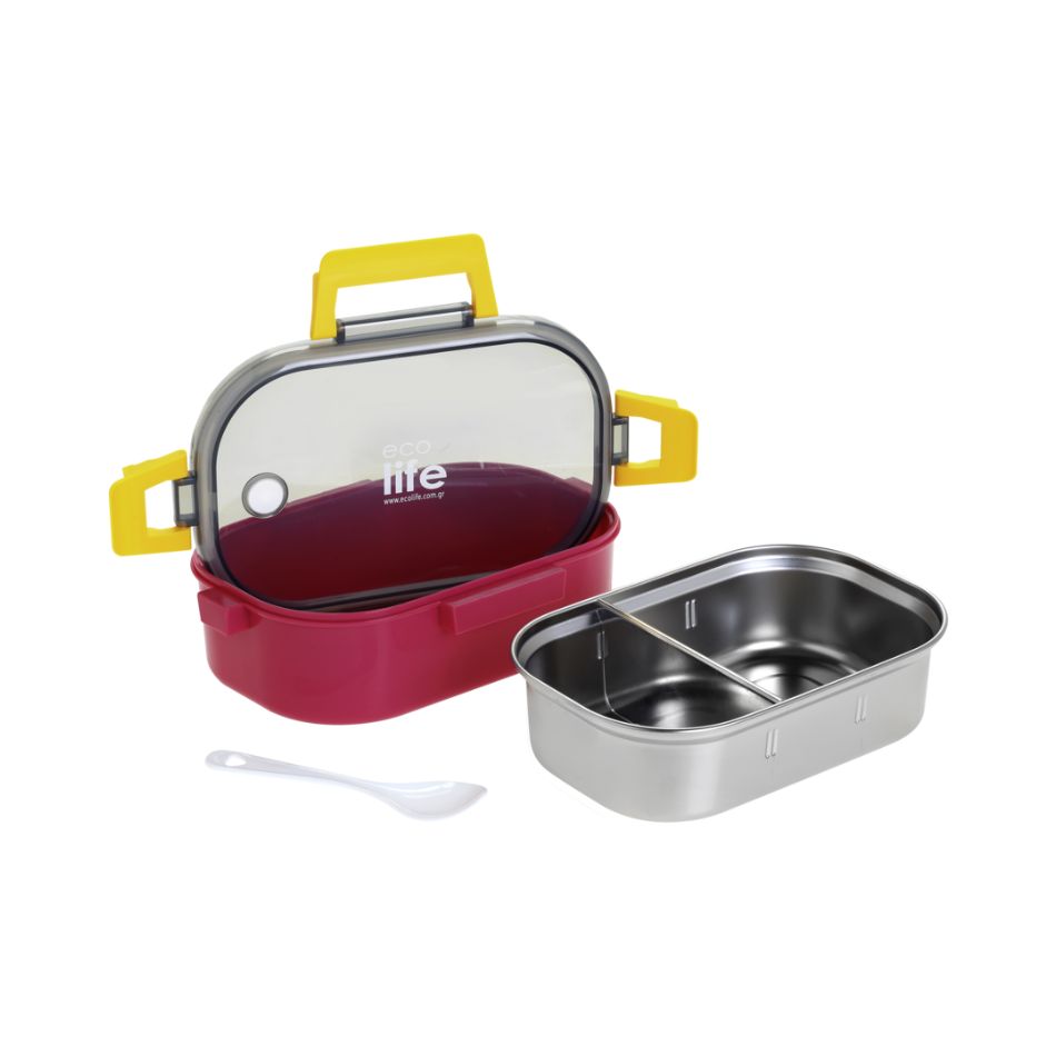 ECOLIFE FOOD CONTAINER WITH DIVIDER 900ML DEEP ROSE KOUREAS TOYS
