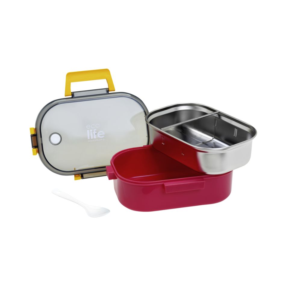 ECOLIFE FOOD CONTAINER WITH DIVIDER 900ML DEEP ROSE KOUREAS TOYS