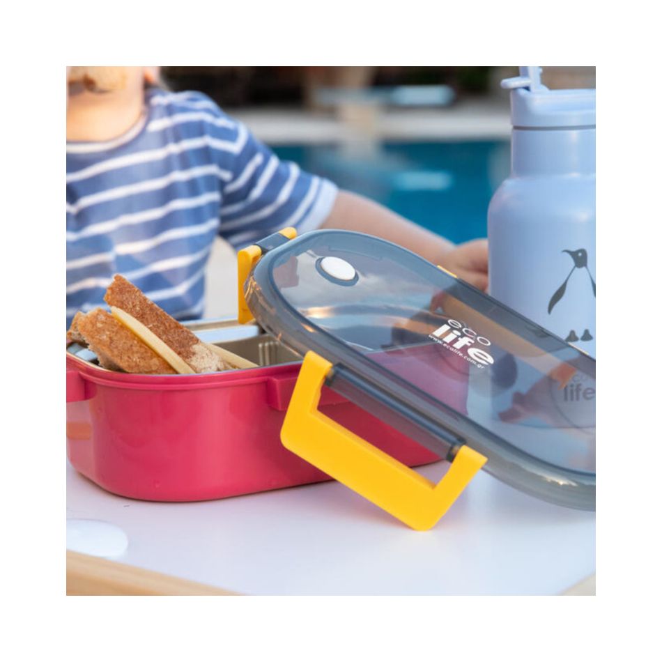 ECOLIFE FOOD CONTAINER WITH DIVIDER 900ML DEEP ROSE KOUREAS TOYS